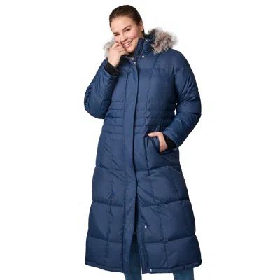Free Country Women's Plus Size Full Length Splendor Down Jacket In Blue
