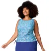 Free Country Women's Plus Size Full Side Shirring Tankini Top In Multi