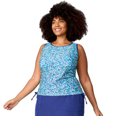 Free Country Women's Plus Size Full Side Shirring Tankini Top In Multi