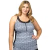 Free Country Women's Plus Size Mesh Zip-up Tankini Top In Multi