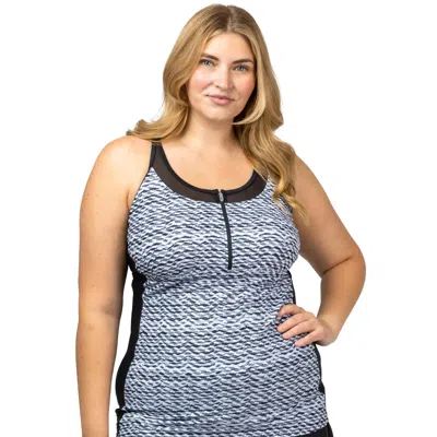 Free Country Women's Plus Size Mesh Zip-up Tankini Top In Multi