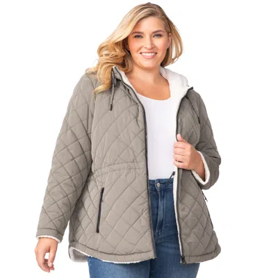 Free Country Women's Plus Size Switch It Up Cloud Lite Reversible Jacket In Grey