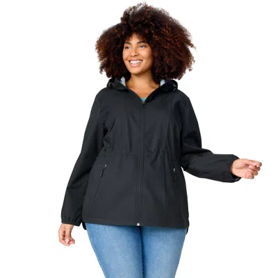 Free Country Women's Plus Size X2o Packable Rain Jacket In Black