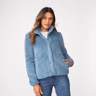 Free Country Women's Sherpa Butter Pile Button Front Jacket In Blue