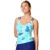 Free Country Women's Side Shirred V-neck Tankini Top In Multi