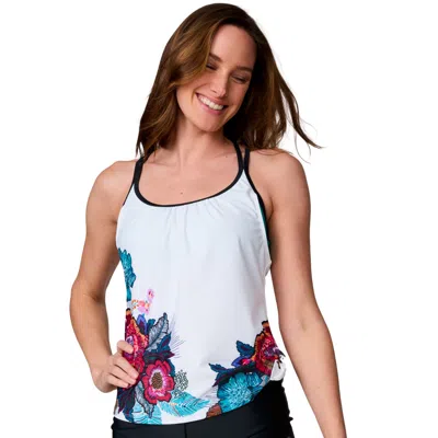 Free Country Women's Side Tie Blouson Tankini Top In Multi