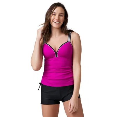 Free Country Women's Track Stripe Tankini Top In Pink