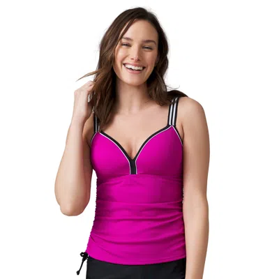 Free Country Women's Track Stripe Tankini Top In Pink
