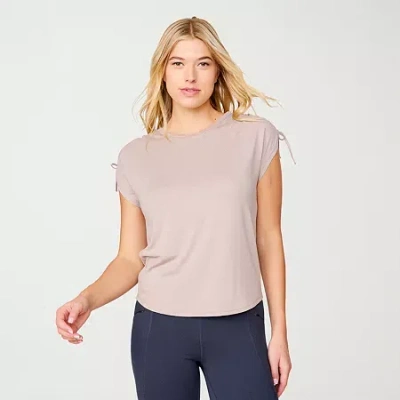 Free Country Womens Crew Neck Short Sleeve Stretch Fabric Active T-shirt In Brown