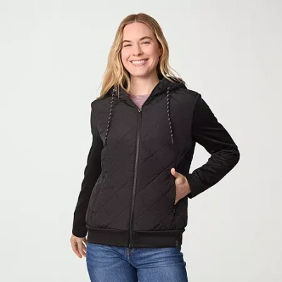 Free Country Womens Hooded Lightweight Quilted Jacket In Black