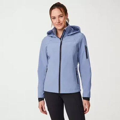 Free Country Womens Hooded Water Resistant Midweight Softshell Jacket In Black