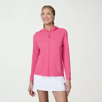 Free Country Womens Long Sleeve Moisture Wicking Zipper Active Hoodie In Pink