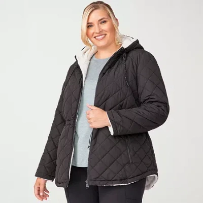 Free Country Womens Plus Hooded Reversible Midweight Quilted Jacket In Black
