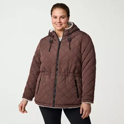 Free Country Womens Plus Hooded Reversible Midweight Quilted Jacket In Multi