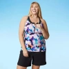 Free Country Womens Stretch Fabric Floral Plus Tankini Swimsuit Top In Black