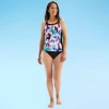 Free Country Womens Stretch Fabric Floral Tankini Swimsuit Top In Black