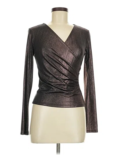 Pre-owned Free Kisses Long Sleeve Top Brown Metallic Pattern Plunge Neckline Tops