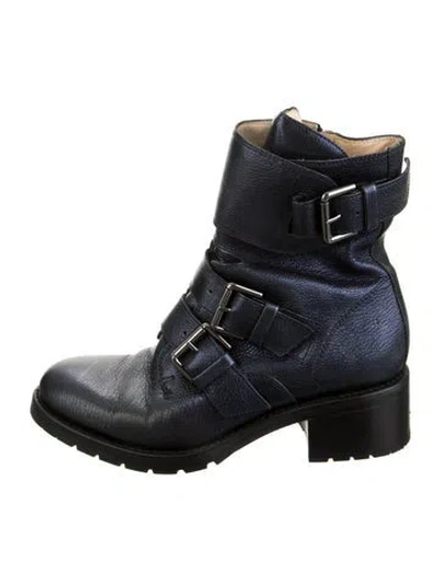 Pre-owned Free Lance Leather Moto Boots In Blue