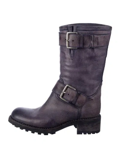 Pre-owned Free Lance Leather Moto Boots In Purple