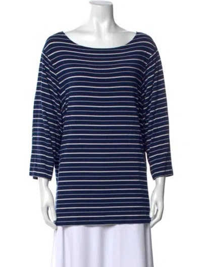 Pre-owned Free Lance Striped Bateau Neckline Top In Blue