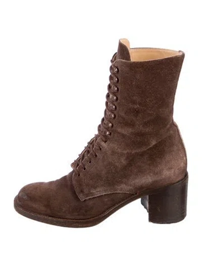 Pre-owned Free Lance Suede Combat Boots In Brown