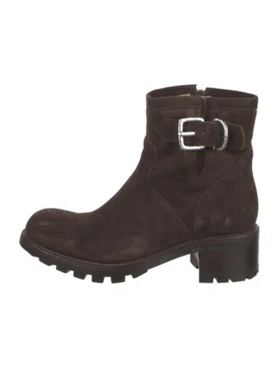 Pre-owned Free Lance Suede Moto Boots In Brown