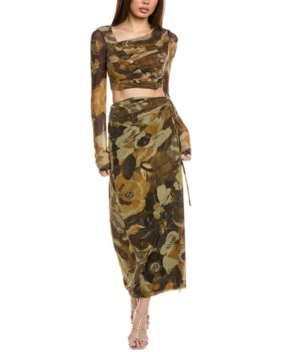 Free People Supernova Long Sleeve Top & Maxi Skirt Set In Green