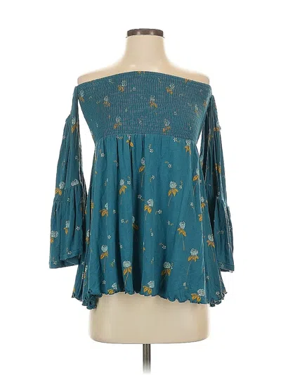 Pre-owned Free People 3/4 Sleeve Blouse In Blue