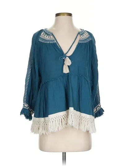Pre-owned Free People 3/4 Sleeve Blouse In Blue