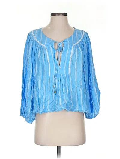 Pre-owned Free People 3/4 Sleeve Blouse In Blue