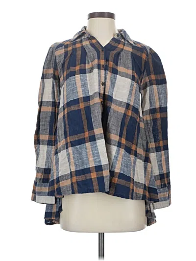 Pre-owned Free People 3/4 Sleeve Button Down Shirt In Blue