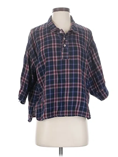 Pre-owned Free People 3/4 Sleeve Button Down Shirt In Blue