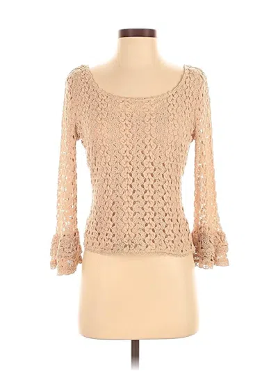 Pre-owned Free People 3/4 Sleeve Top Tan Sweetheart Neckline Tops In Brown