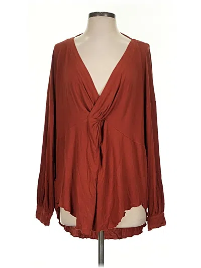 Pre-owned Free People 3/4 Sleeve T-shirt In Burgundy