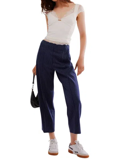 Free People Acadia Trousers In Blue Pinstripe