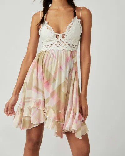 Free People Adella Printed Mini Slip In White/beige In Multi