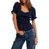 Free People Adore You Ruffle Puff Sleeve Peplum Top In Black
