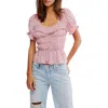 Free People Adore You Ruffle Puff Sleeve Peplum Top In Pink