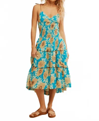 FREE PEOPLE ADRIEL MIDI DRESS IN HAWAIIAN OCEAN COMBO