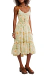 Free People Adriel Floral Print Knee Length Cami Dress In White
