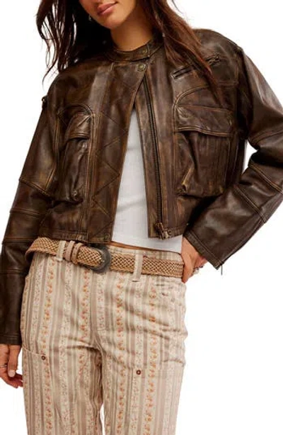 Free People Adrienne Leather Bomber Jacket In Brown