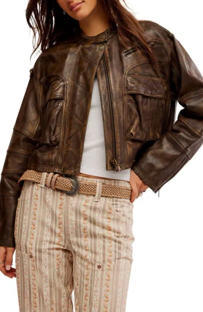 Free People Adrienne Leather Bomber Jacket In Brownie