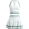 Free People Advantage Halter Top & Miniskirt Set In White/heritage Green