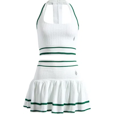 Free People Advantage Halter Top & Miniskirt Set In White/heritage Green