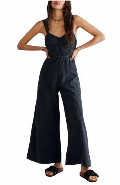 Free People After All Ruched Wide Leg Jumpsuit In Black