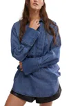 Free People After Hours Pleated Denim Popover Top In Blue