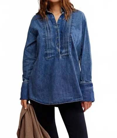 Free People After Hours Denim Top In Montauk Wash In Blue