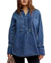 Free People After Hours Pleated Denim Popover Top In Montauk Wash