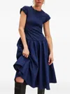 Free People Afternoon Elegance Pleated-shoulder Midi Dress In Blue
