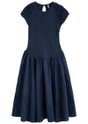 Free People Afternoon Elegance Stretch-cotton Midi Dress In Navy